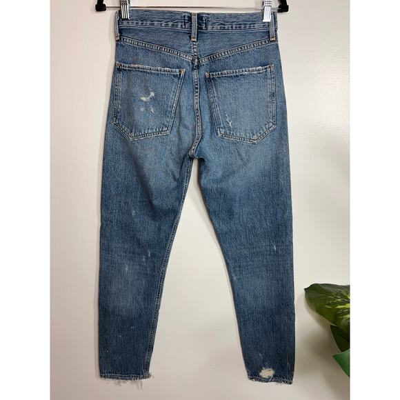 Agolde Denim Jamie High Rise Straight Leg Jean Medium Blue Distressed Capsule - Picture 3 of 10